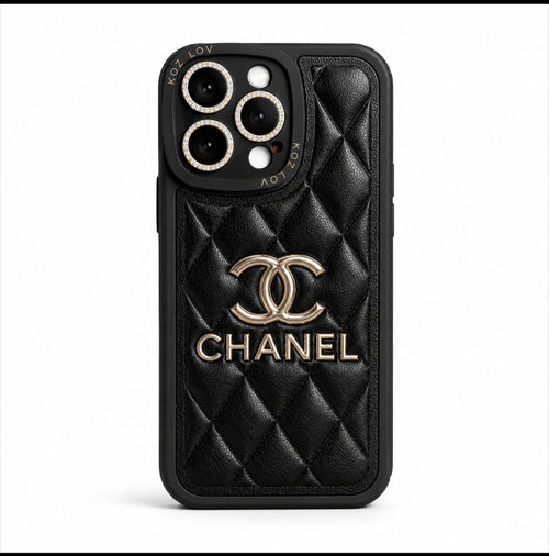 Cc Black Leather Phone Case