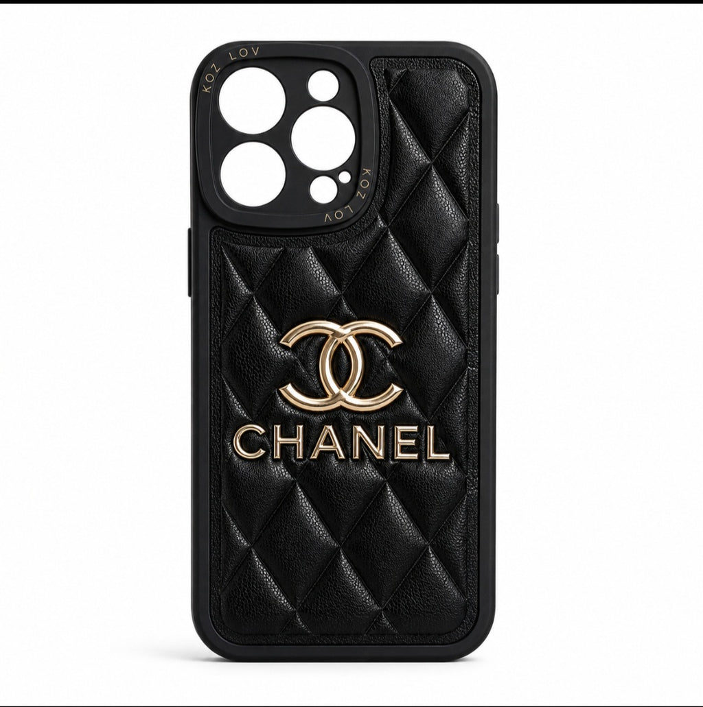 Cc Black Leather Phone Case